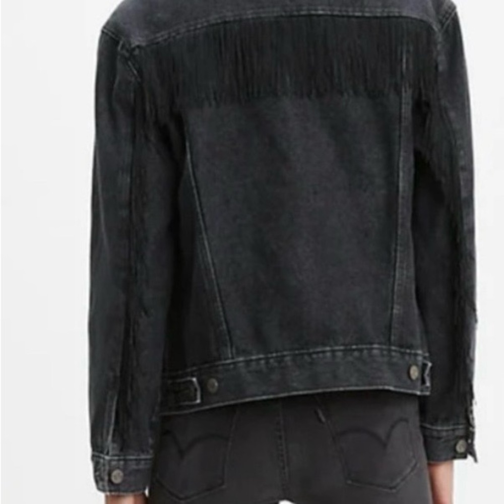 Levi's Ex Boyfriend Black Fringe Denim Jacket - Women Size L - Picture 5 of 7